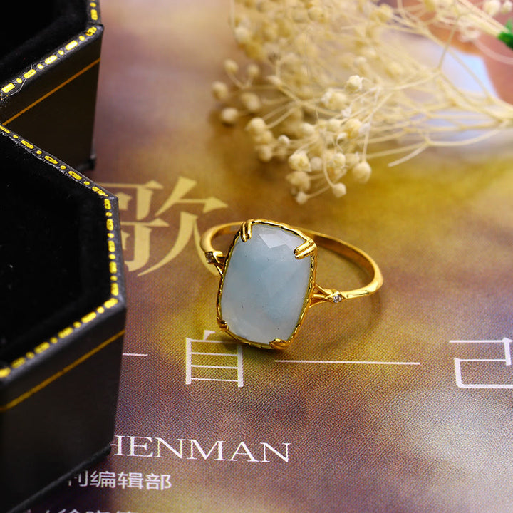 Bague vintage Olivenorma grande aigue-marine carrée en onyx noir