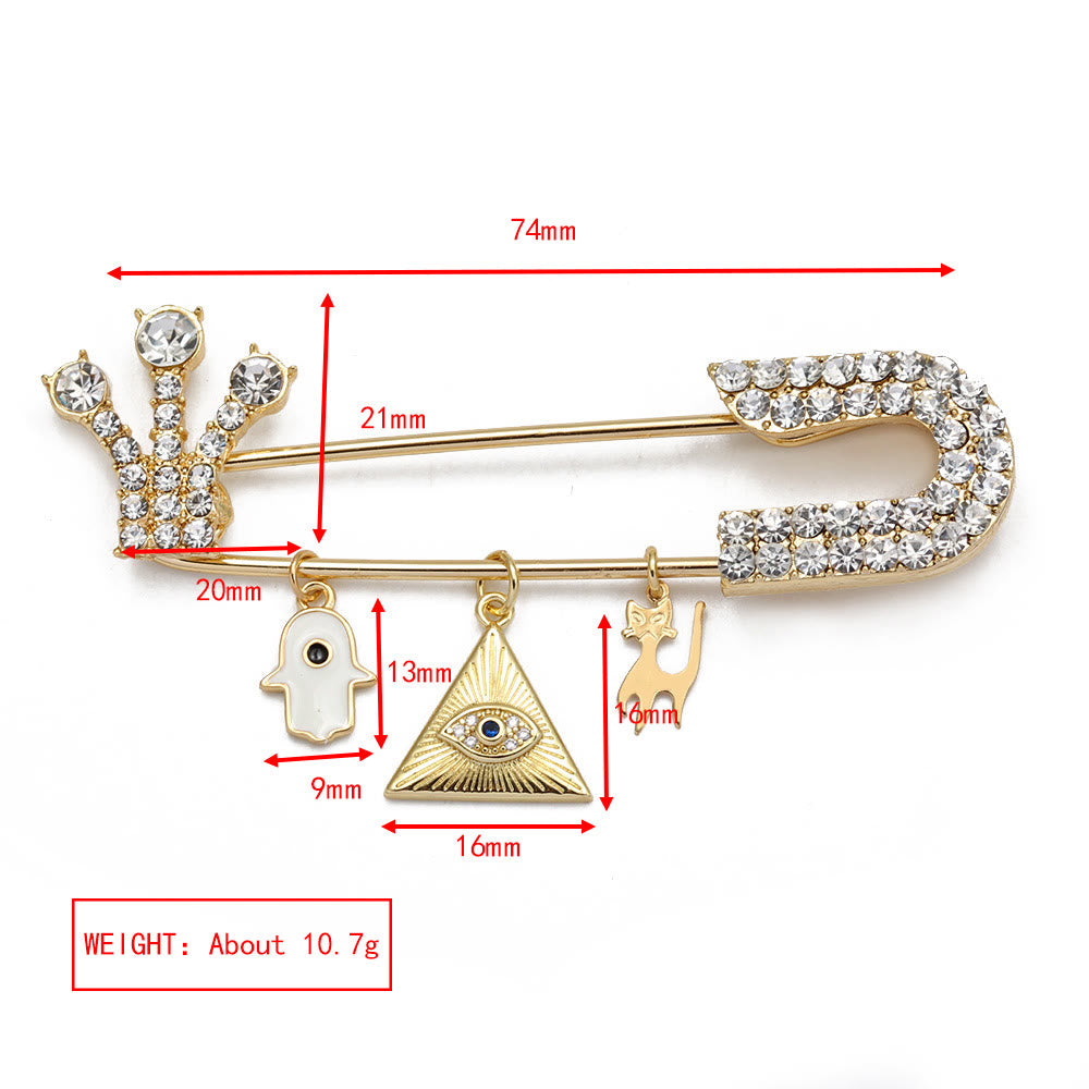 Broche en forme de cœur avec mauvais œil en zircon blanc Olivenorma 