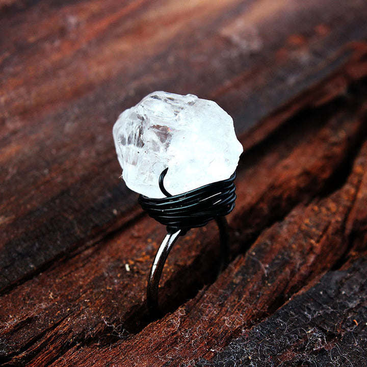 Bague enroulée en fil de cristal et pierre naturelle faite à la main Olivenorma