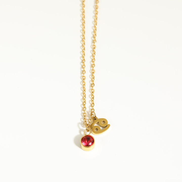 Collier en acier inoxydable avec pierre de naissance et runes du zodiaque Olivenorma