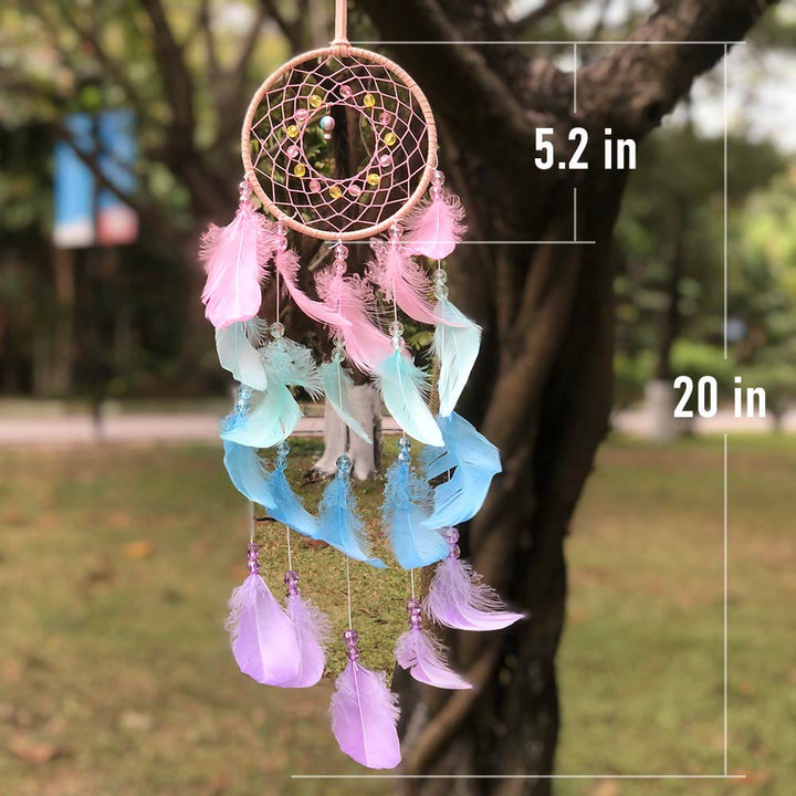 Attrape-rêves fait main en perles acryliques colorées et plumes Olivenorma 