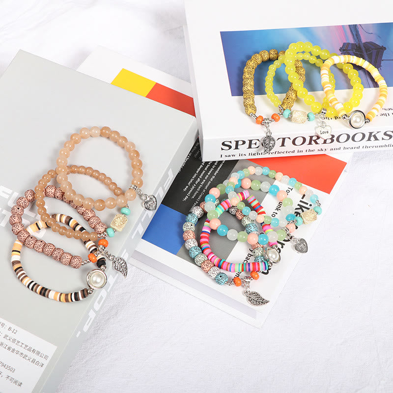 Ensemble de bracelets à breloques en forme de cœur et de feuille Olivenorma 