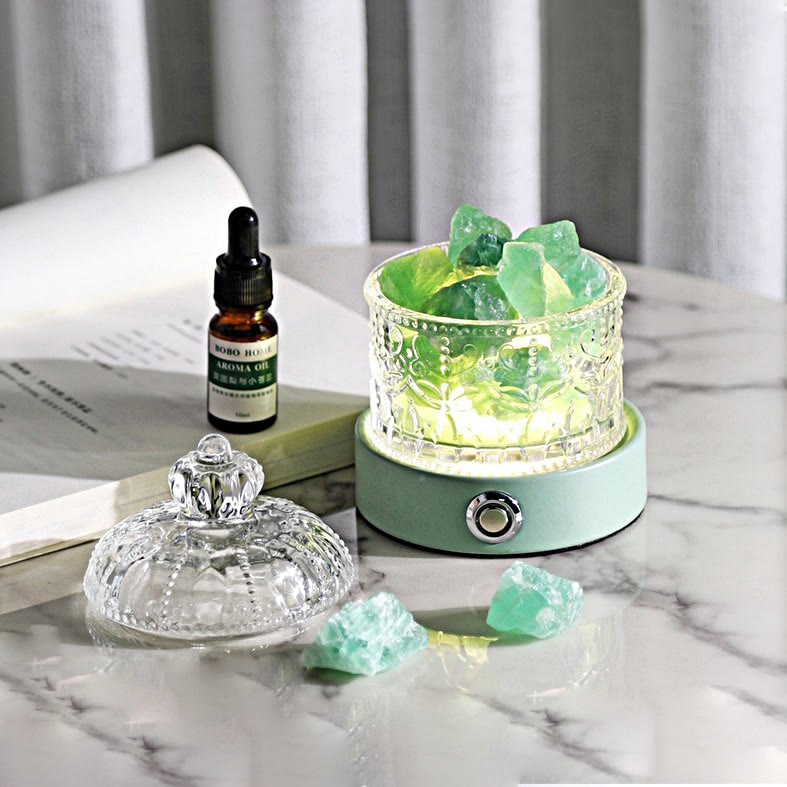 Lampe d'aromathérapie en cristal transparent amazonite et quartz rose Olivenorma 