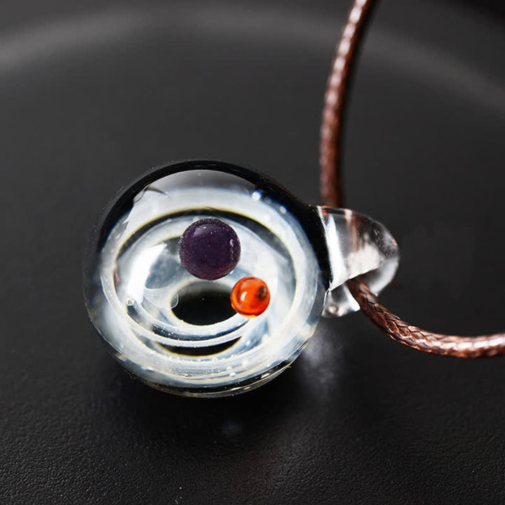 Collier fantaisie en verre avec ciel étoilé cosmique Olivenorma