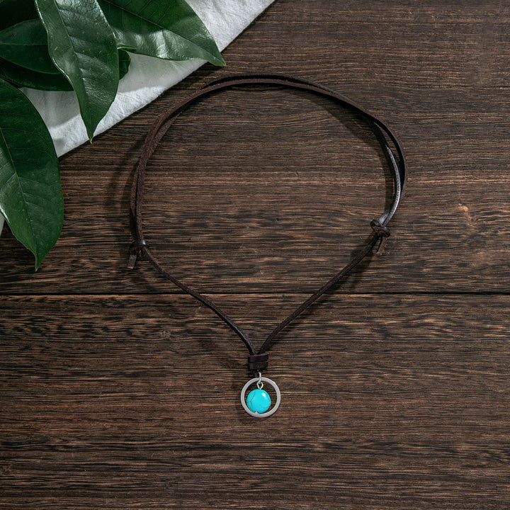 Collier en cuir turquoise avec bague en argent Olivenorma 