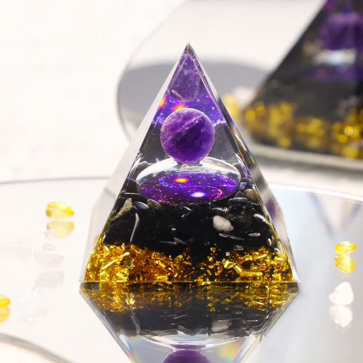 Pyramide d'orgone en obsidienne Yin et Yang Olivenorma