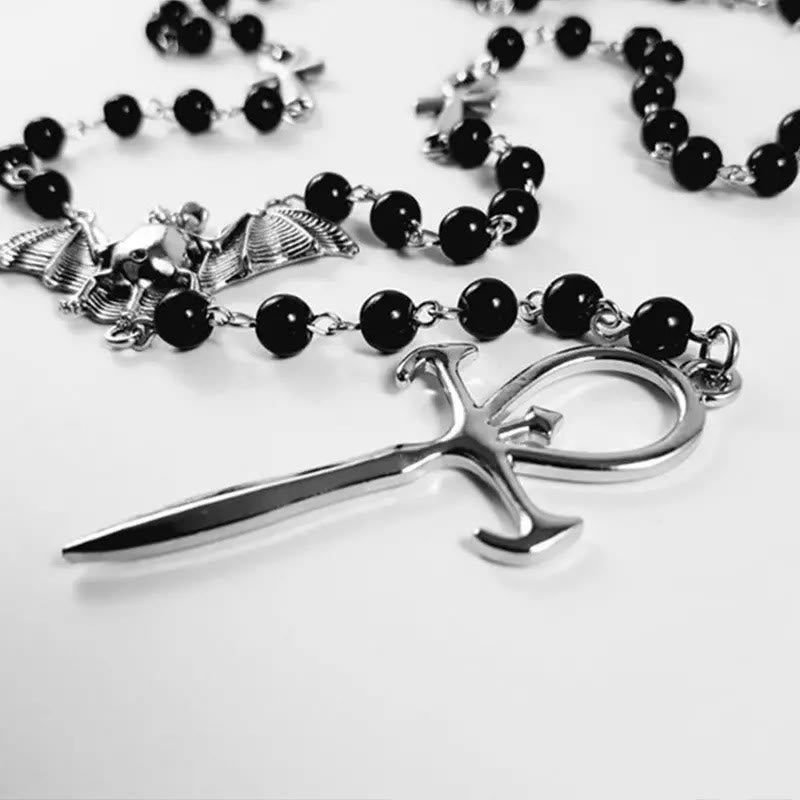 Collier chapelet et croix chauve-souris « Mysterious Vampire » Olivenorma