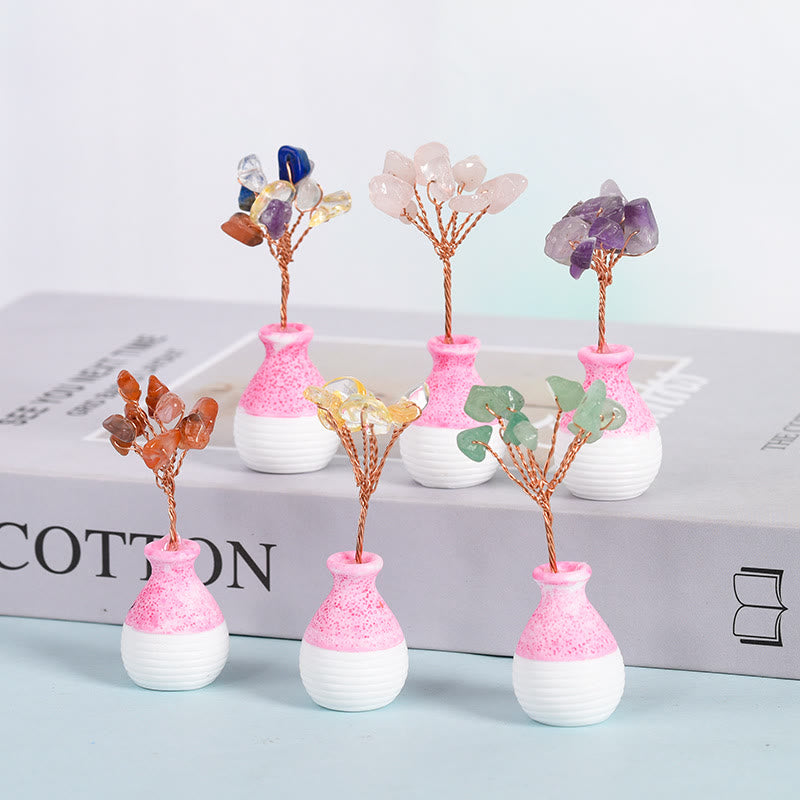 Vase en cristal rose avec arbre de vie et pierres précieuses décoratives Olivenorma