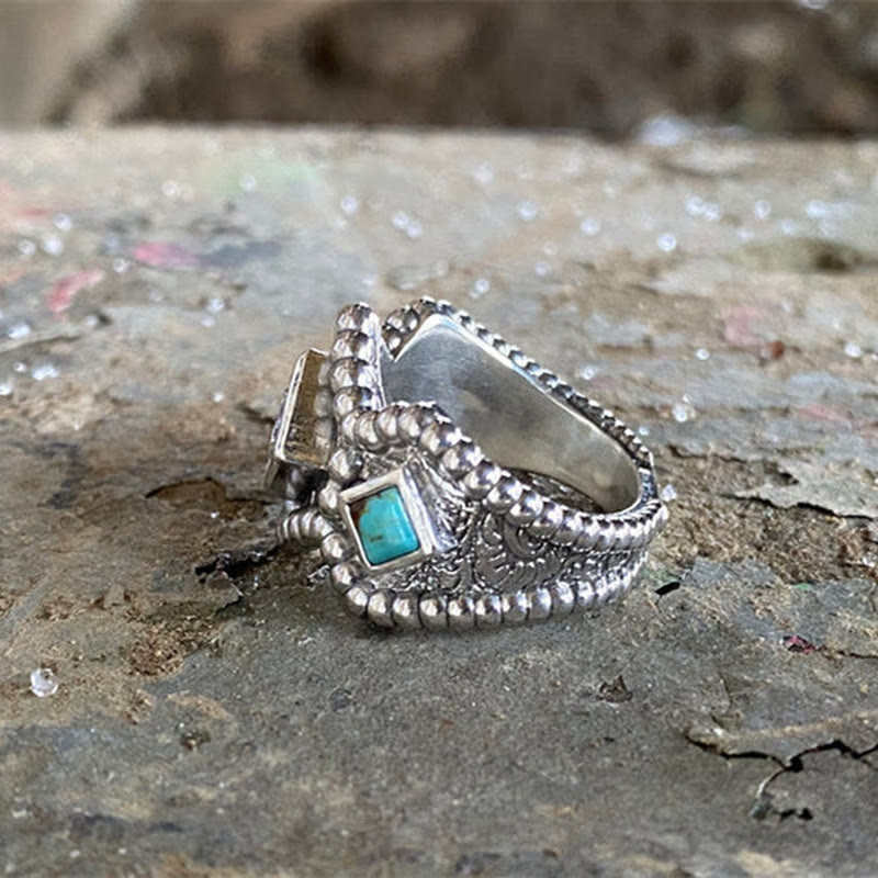 Bague vintage Olivenorma avec incrustation de turquoise et de zircon 