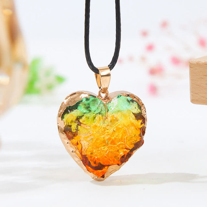 Collier créatif en cristal de fluorite en forme de cœur