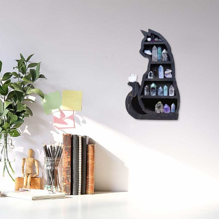 Etagère en cristal en bois avec croissant de lune et chat Olivenorma