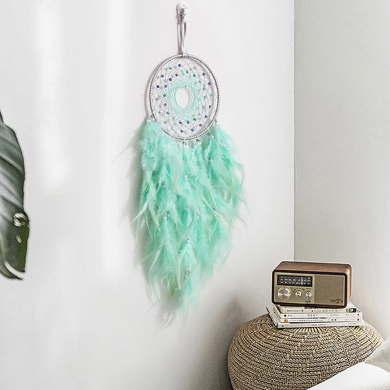 Attrape-rêves en plumes fait main avec éclairage LED Olivenorma