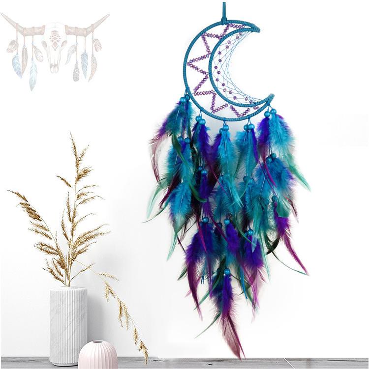 Attrape-rêves Olivenorma en perles violettes et bleues avec plumes noires