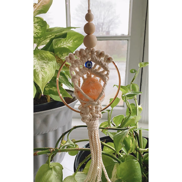 Pendentif de voiture tissé en quartz rose contre le mauvais œil Olivenorma