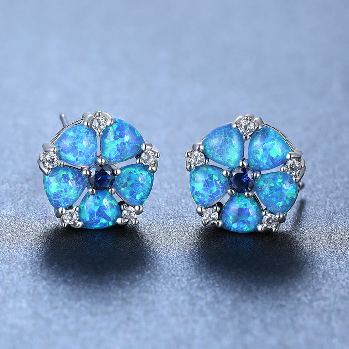 Boucles d'oreilles en forme de fleur d'opale Olivenorma - Opale bleue et zircon bleu - image 3