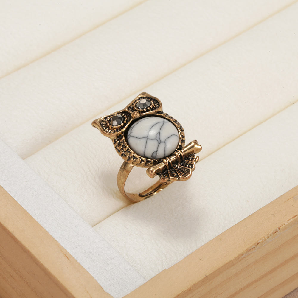 Bague ajustable hibou turquoise blanche Olivenorma