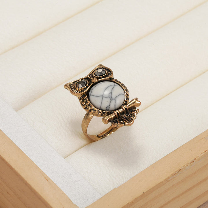 Bague ajustable hibou turquoise blanche Olivenorma