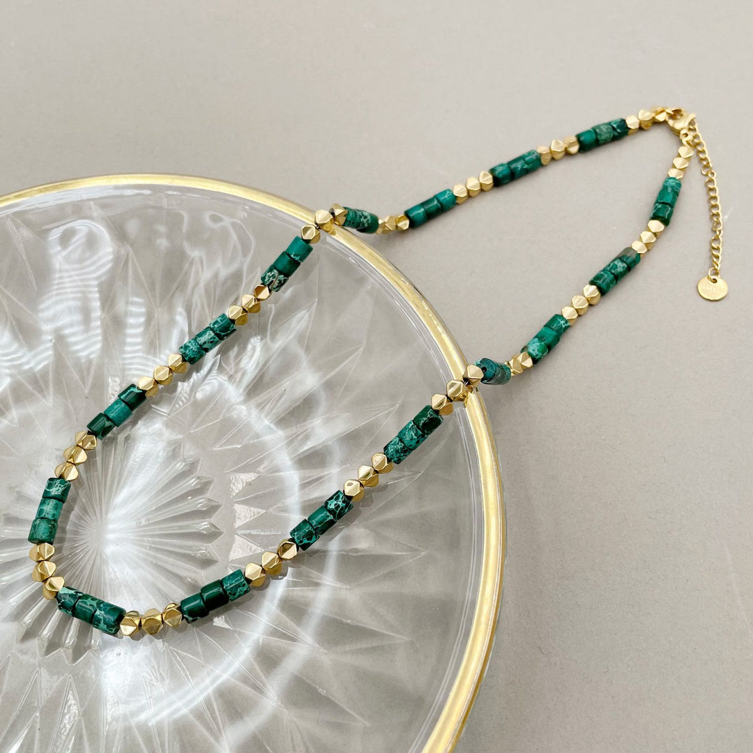 Collier en acier titane 14 carats avec pierres naturelles Olivenorma 