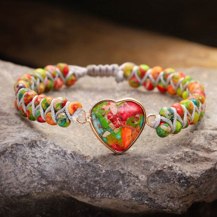 Bracelet coeur en pierre naturelle et cristal