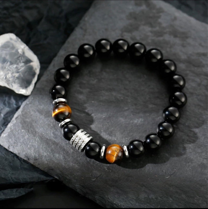 Bracelet homme en obsidienne œil de tigre rouge Olivenorma