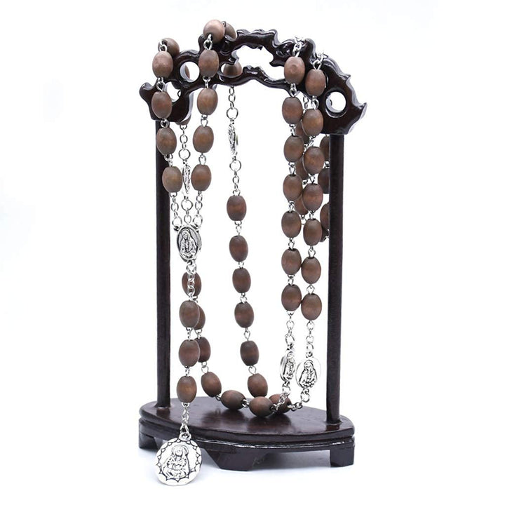 Collier chapelet catholique en perles de bois Olivenorma