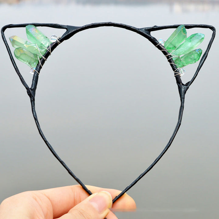 Serre-tête avec oreilles de chat en cristal électrolytique Olivenorma