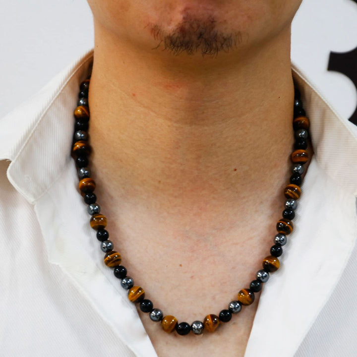 Collier de perles en hématite et obsidienne en cristal de guérison Olivenorma
