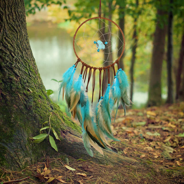 Olivenorma « Dream Knight » – Attrape-rêves en plumes turquoise 