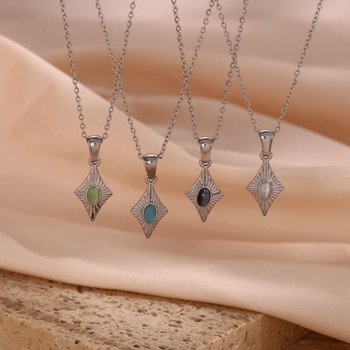 Collier pendentif en acier inoxydable avec œil de chat Olivenorma