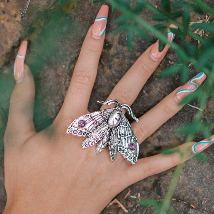 Bague sorcière papillon de nuit avec pierres précieuses Olivenorma