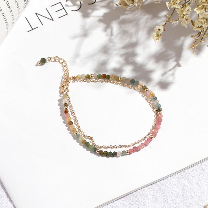 Bracelet double fin en cuivre plaqué or et tourmaline Olivenorma