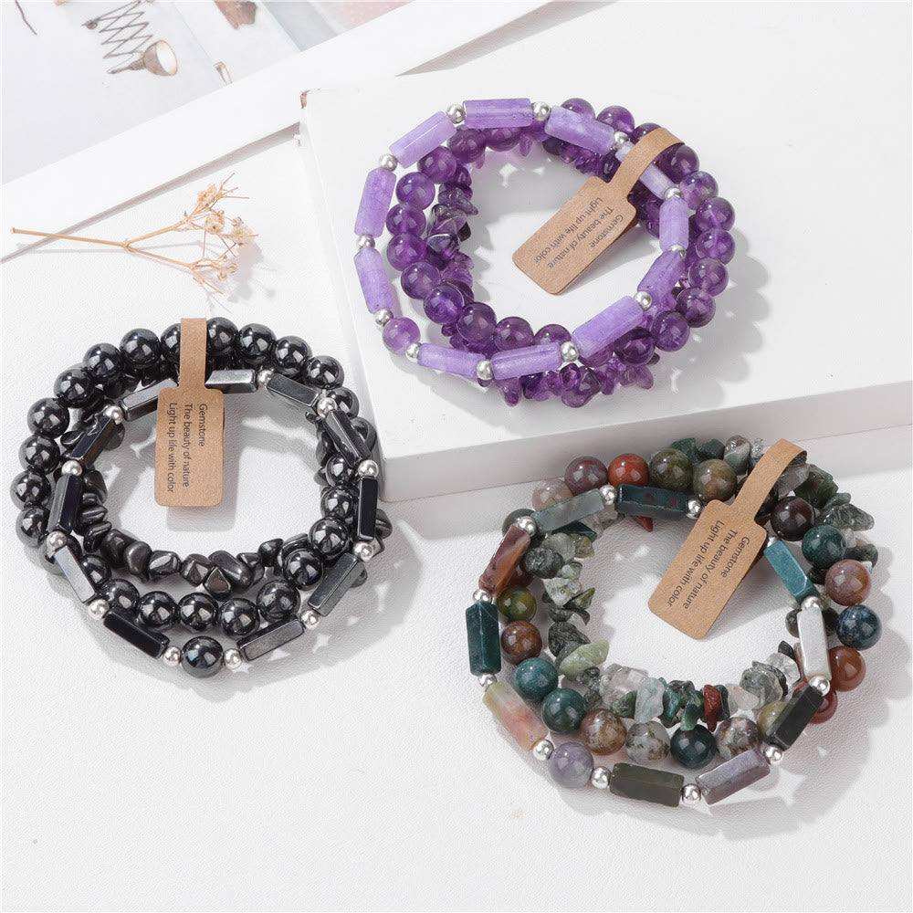 Ensemble de bracelets irréguliers à trois couches en pierre naturelle Olivenorma 