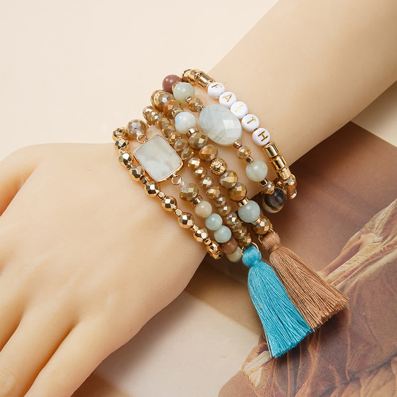 Olivenorma Lot de 6 bracelets en cristal naturel gravés