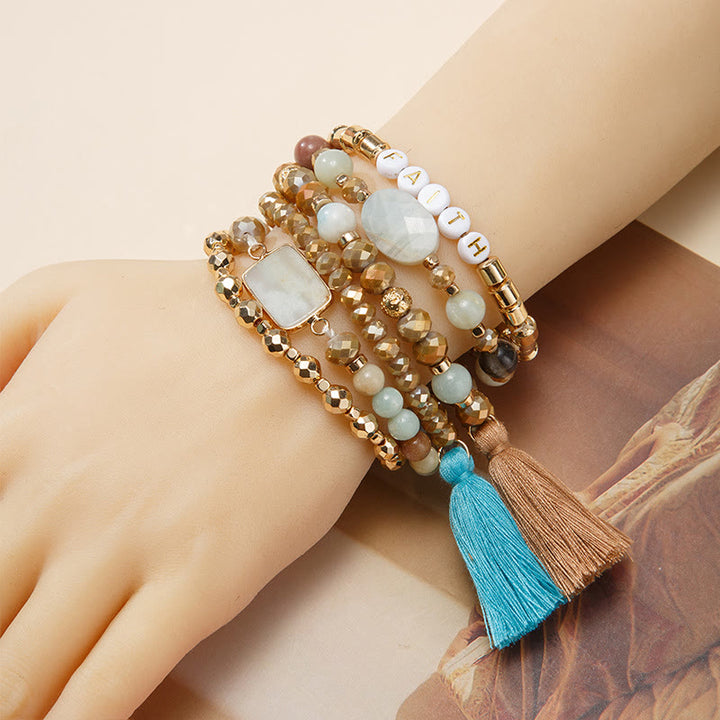 Olivenorma Lot de 6 bracelets en cristal naturel gravés