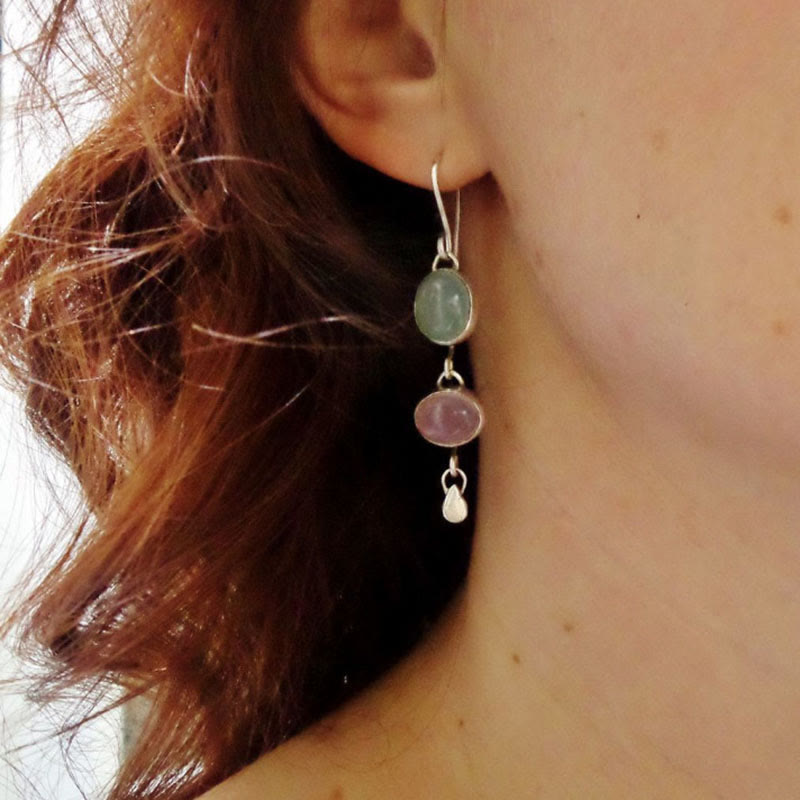 Boucles d'oreilles sorcière en pierre œil de chat rose et verte Olivenorma
