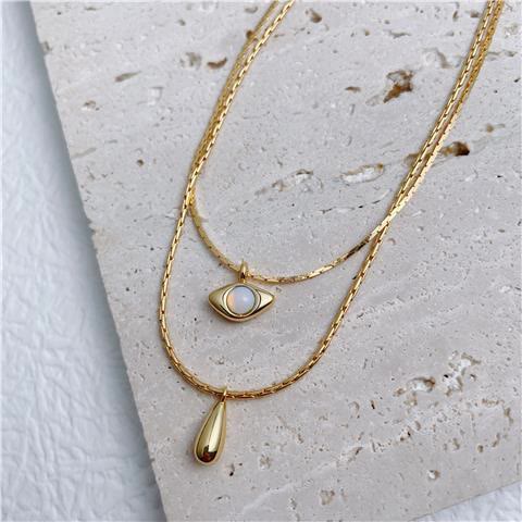 Collier double couche avec pendentif en opalite contre le mauvais œilnorma Olivenorma 