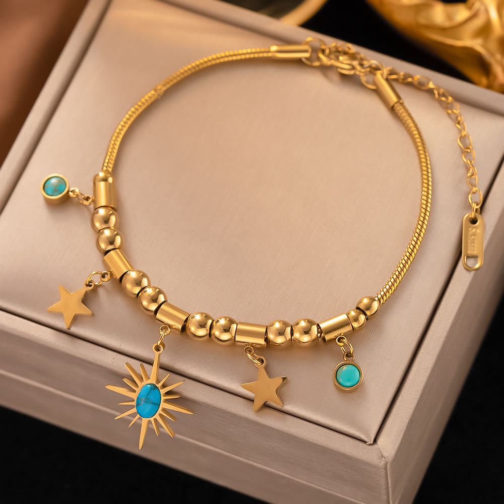 Collier bracelet enroulé fantaisie mauvais œil turquoise doré Olivenorma