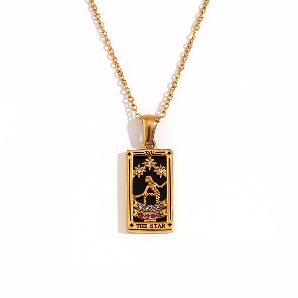 Collier de cartes de tarot en acier inoxydable plaqué or 18 carats Olivenorma 