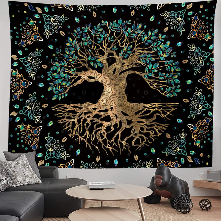 Tapisserie murale Olivenorma Life Of Tree noire et verte