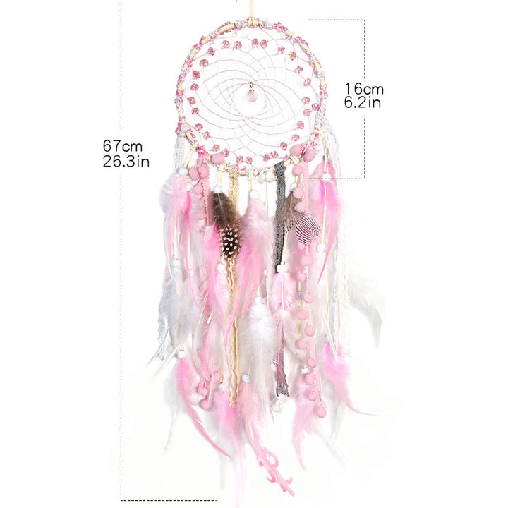 Attrape-rêves tissé en perles acryliques roses Olivenorma
