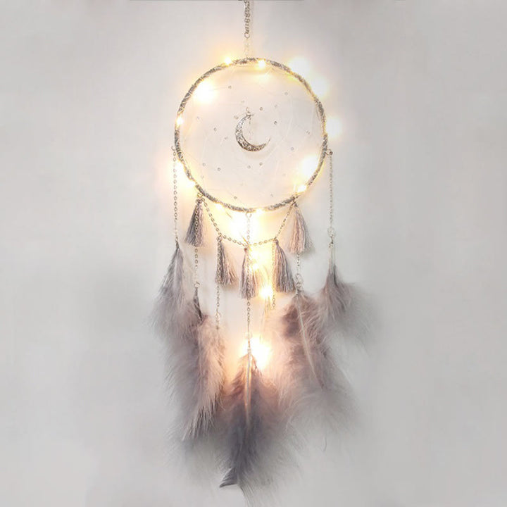 Pendentif attrape-rêves en forme de lune en plumes blanches de fée Olivenorma
