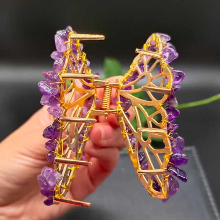 Épingle à cheveux en forme de papillon en améthyste ou quartz rose