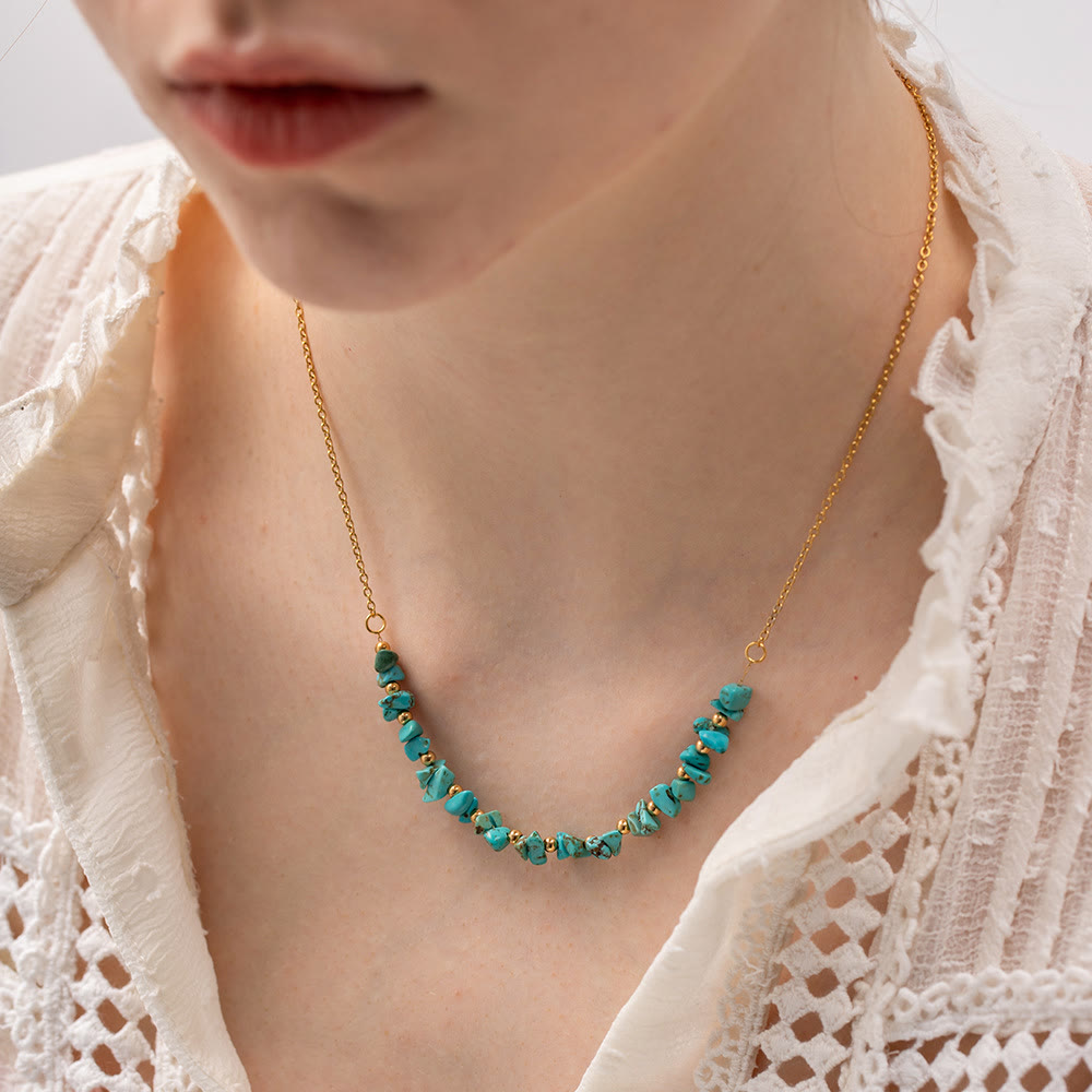 Collier pendentif en gravier turquoise Olivenorma en acier inoxydable doré 18 carats 