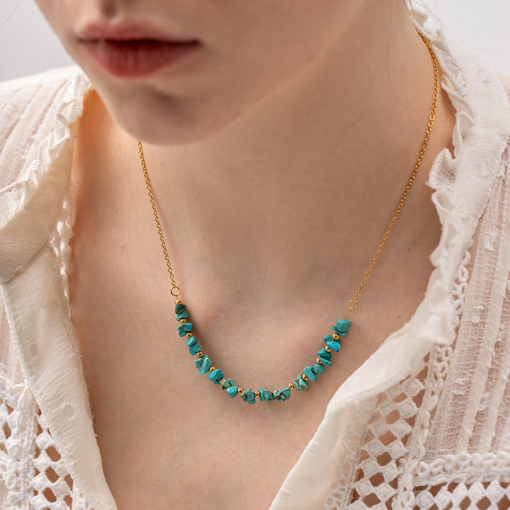 Collier pendentif en gravier turquoise Olivenorma en acier inoxydable doré 18 carats 