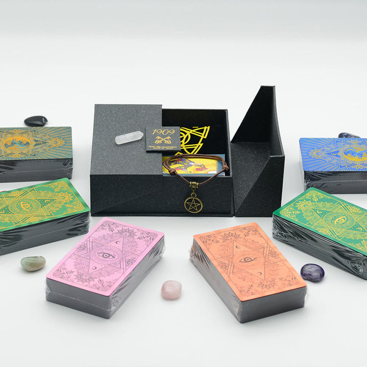 Jeu de cartes de tarot avec nappe en cristal de feuille Olivenorma
