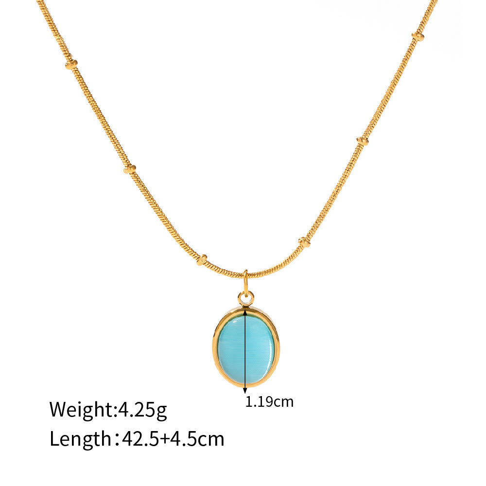 Collier pendentif carré en forme de cœur avec pierre œil de chat bleu Olivenorma 
