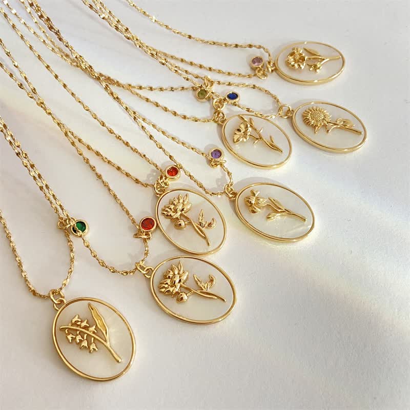 Collier avec pierre de naissance et fleur de naissance Olivenorma