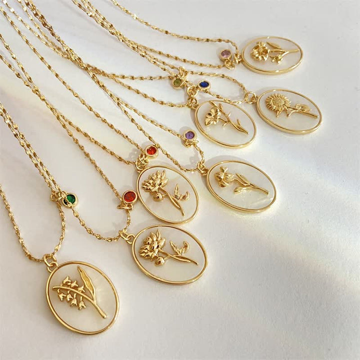 Collier avec pierre de naissance et fleur de naissance Olivenorma