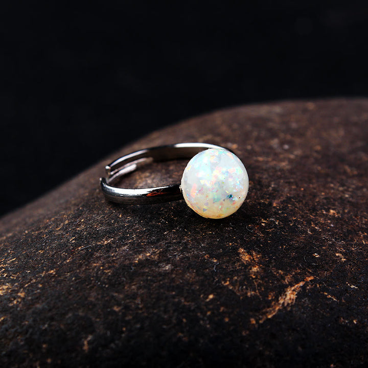 Bague ajustable simple en demi-cercle avec opale et pierre de lune Olivenorma