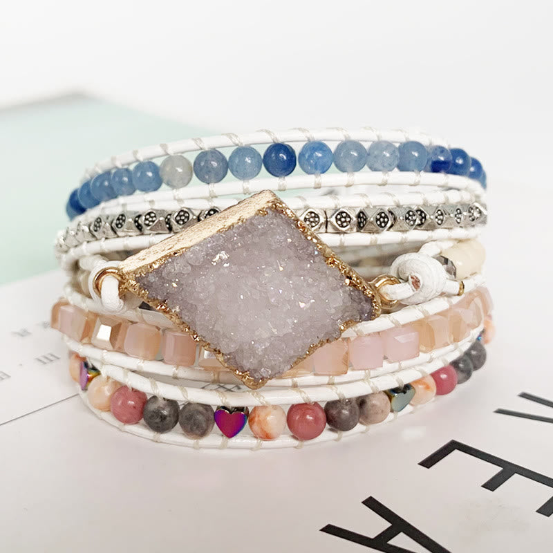 Bracelet enroulé fait main en quartz rose et cyanite de style bohème Olivenorma 